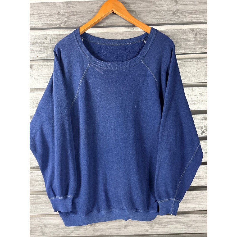 Vintage 60s 70s Raglan Sweatshirt Mens XL Blue CrewNeck Soft Thin skate surf